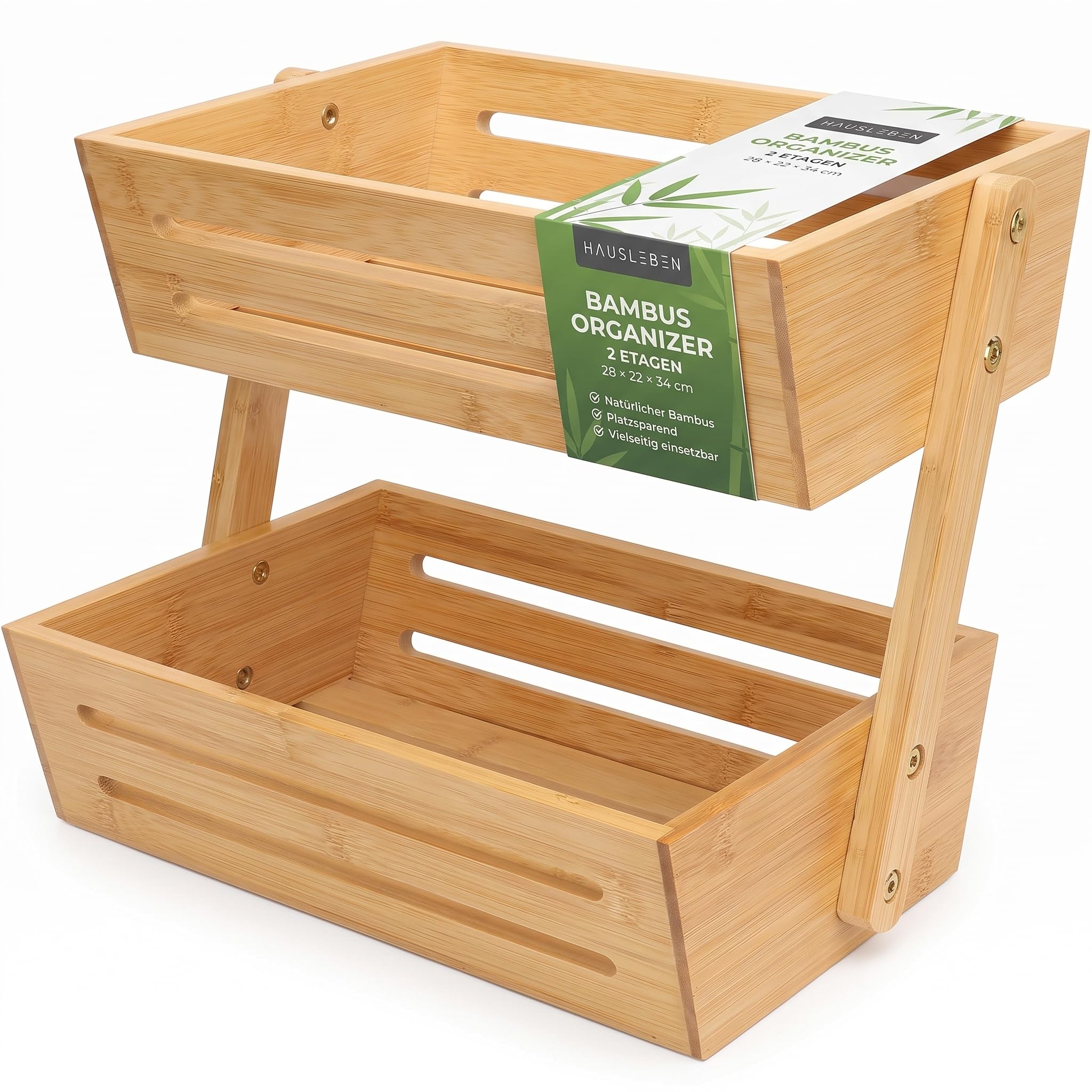 Cesta de frutas hausleben de 2 niveles para organizar encimeras pequeñas con bambú
