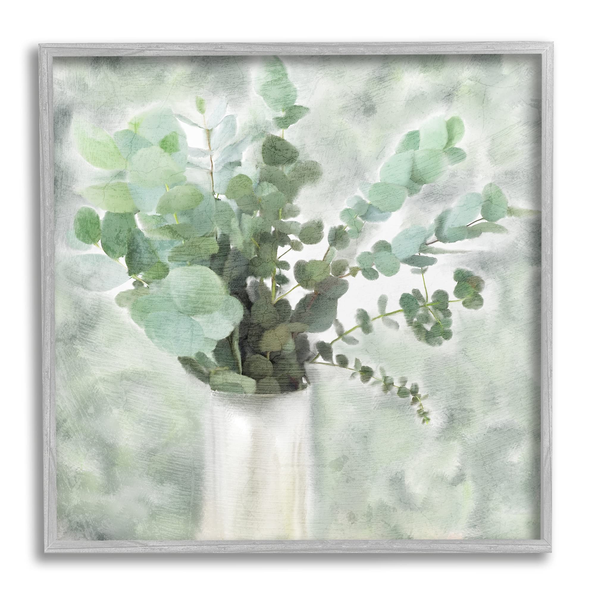 Stupell Industries Sage Green Painterly Eucalyptus In White Vase, Design by Kimberly Allen Gray Framed Wall Art, 24 x 24