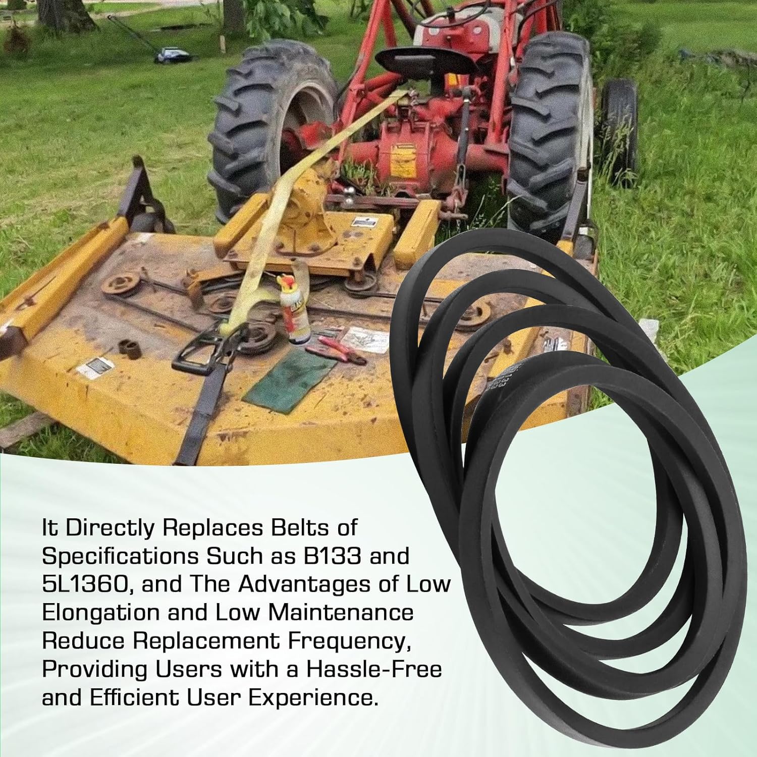 167133 Belt, 5' Finish Mower Belt Compatible with King Kutter FM60 RFM-60 ＆ RFM60 Series Mower, 5/8"×136" Deck Belt, Universal Lawn Mower V-Belt