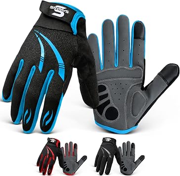 SAWANS Full Finger Cycling Gloves for Men & Women Mountain Bike Gloves Breathable Touchscreen Padded Anti-Slip Shock Absorbing MTB Riding, Road Racing, Bicycle BMX & Motorcycle