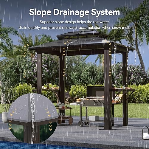 Vista 49 de Aoxun - Gazebo con techo rígido para jardines, patios con cemento o césped, pabellón permanente de policarbonato con doble techo, marco de aluminio