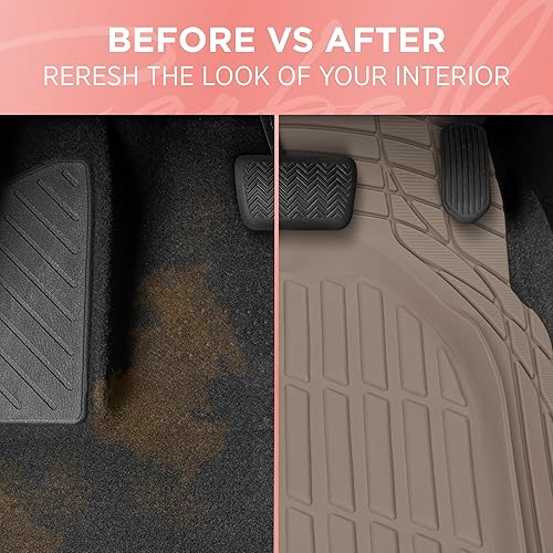 Miniatura 7 de CARBELLA Heavy Duty Rubber 4-Piece Beige Car Floor Mats - Universal Trimmable All-Weather Car Accessories - Girl Car Accessories for Women & Cute