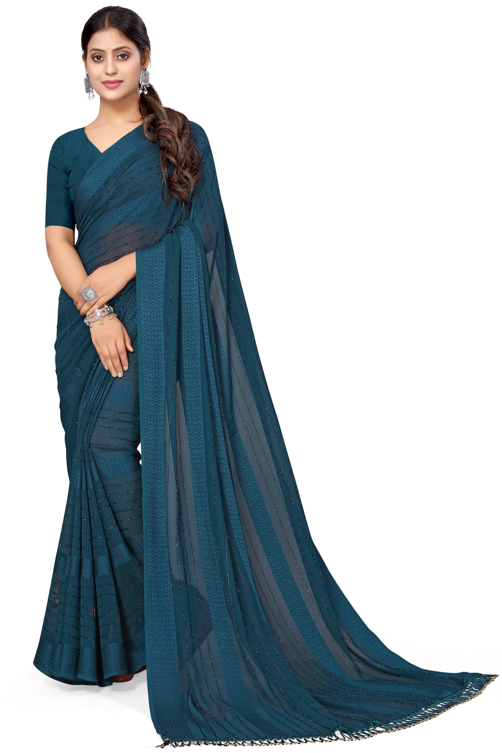MIRCHI FASHION Women's Georgette Solid Saree with Blouse Piece
