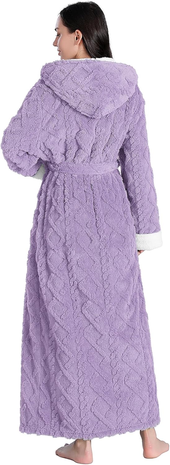 Hellomamma Women Fluffy Robes With Hood: Floor Length Long Fleece Winter Bathrobes Ladies Hooded Housecoat for Spa Shower - Image 2