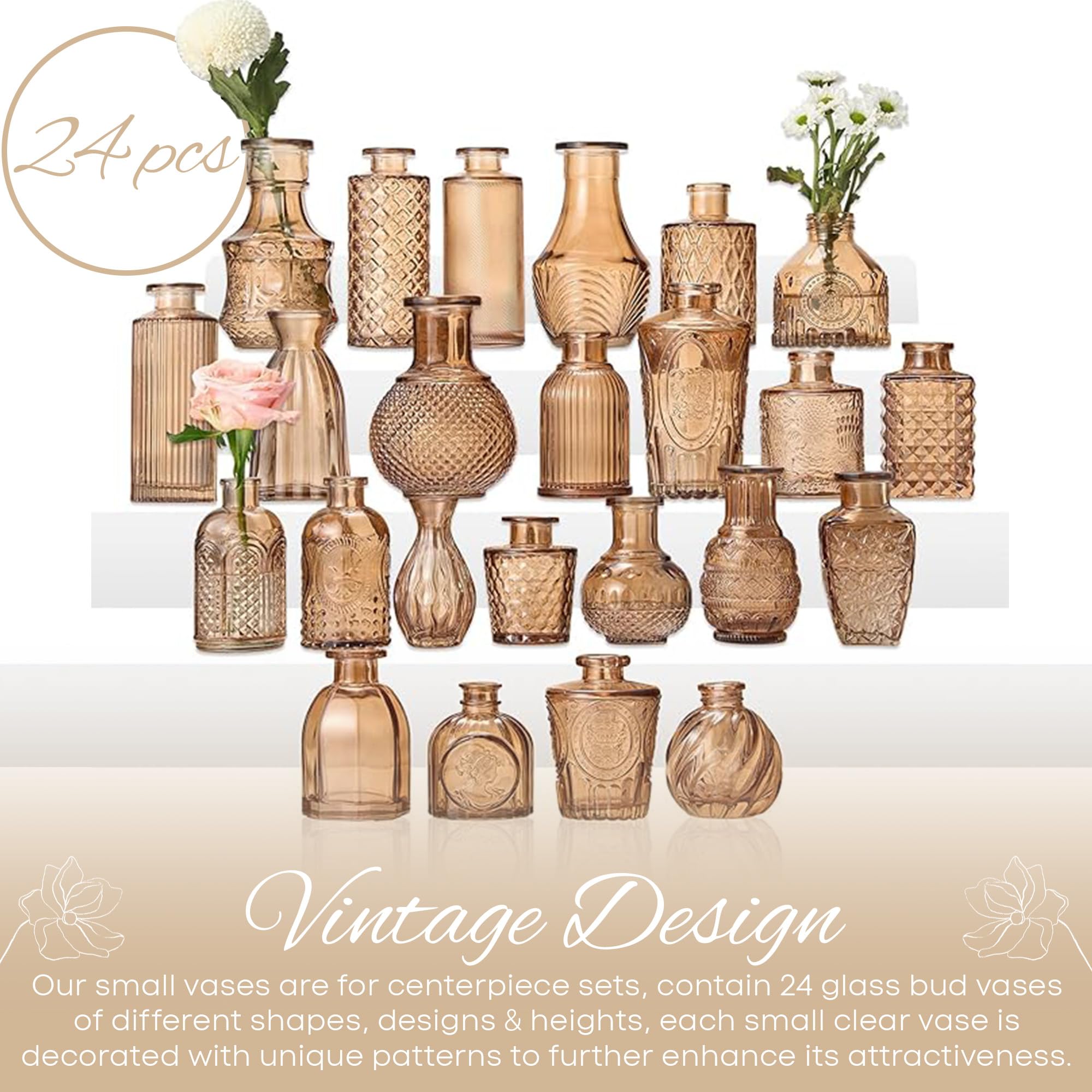 Timeliss 24個 ガラスつぼみ花瓶セット 透明な小さな花瓶 花用  