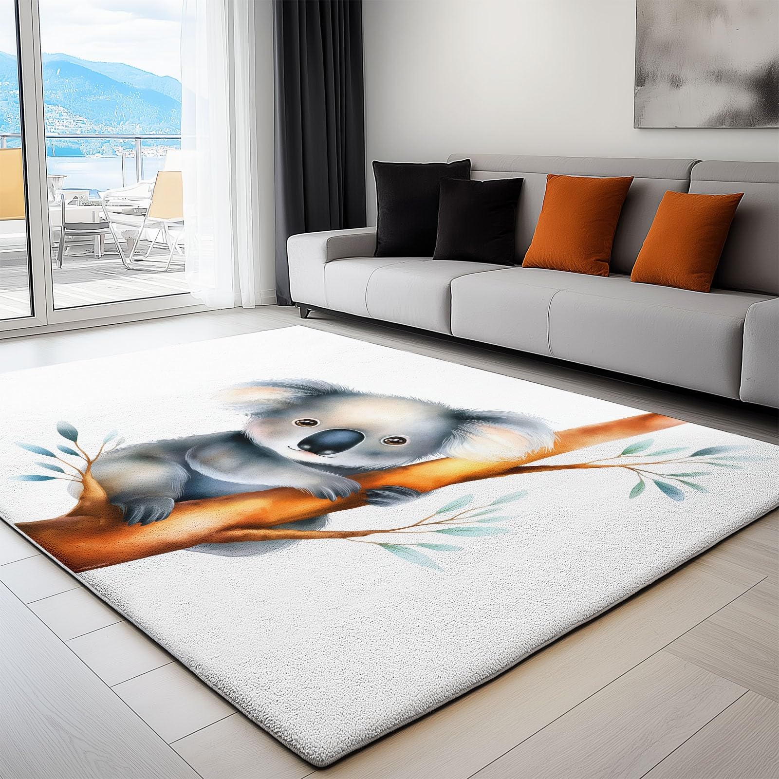 Dywan i przyjemnie miękki, 160 x 220 cm, kremowy dywan z krótkim włosiem do jadalni, kuchni i biura, marzycielskie dywaniki śliczne zwierzęta koala antypoślizgowe