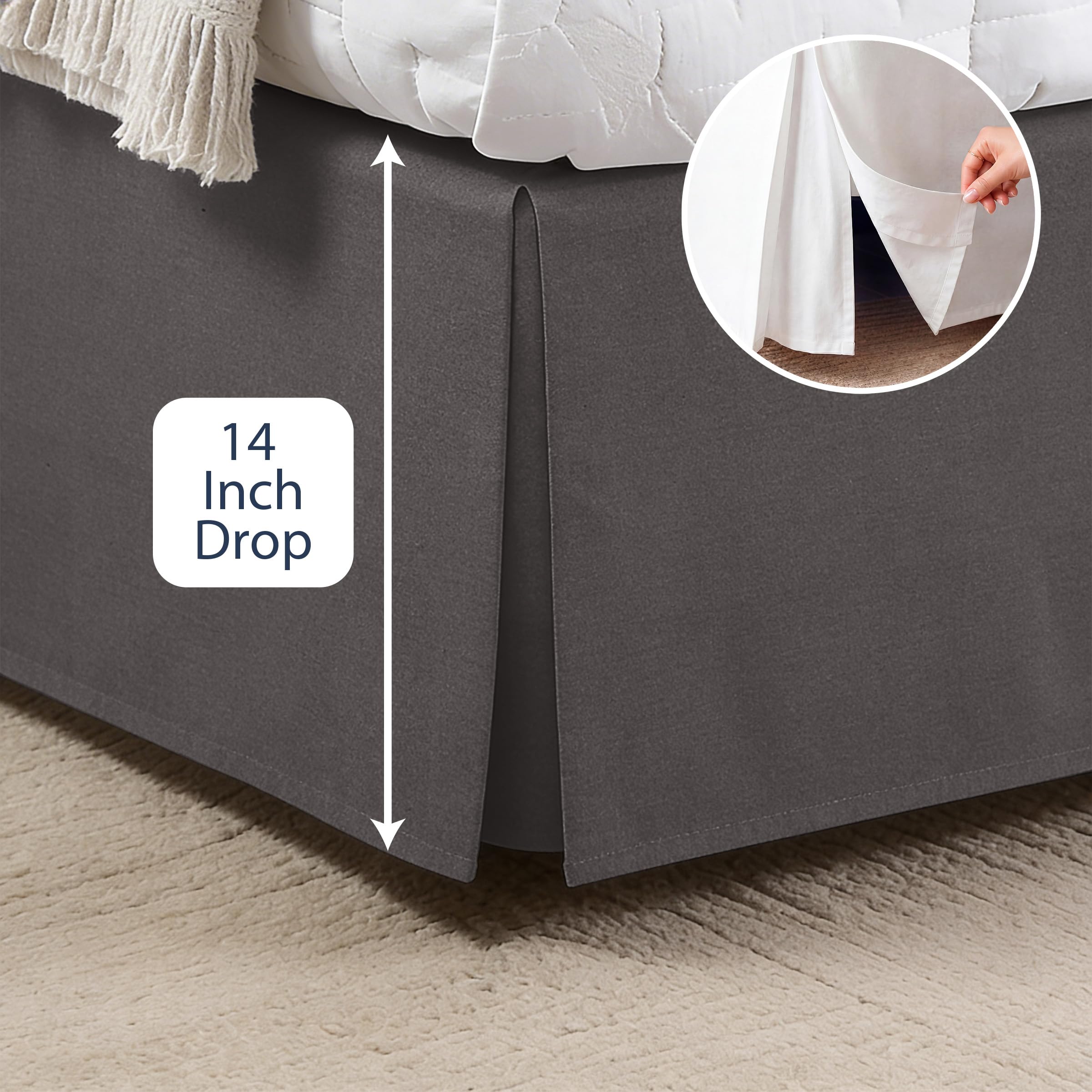 Lux Hotel Taillierter Bettrock Classic 35,6 cm Länge Plissee Styling, California Kingsize, Grau