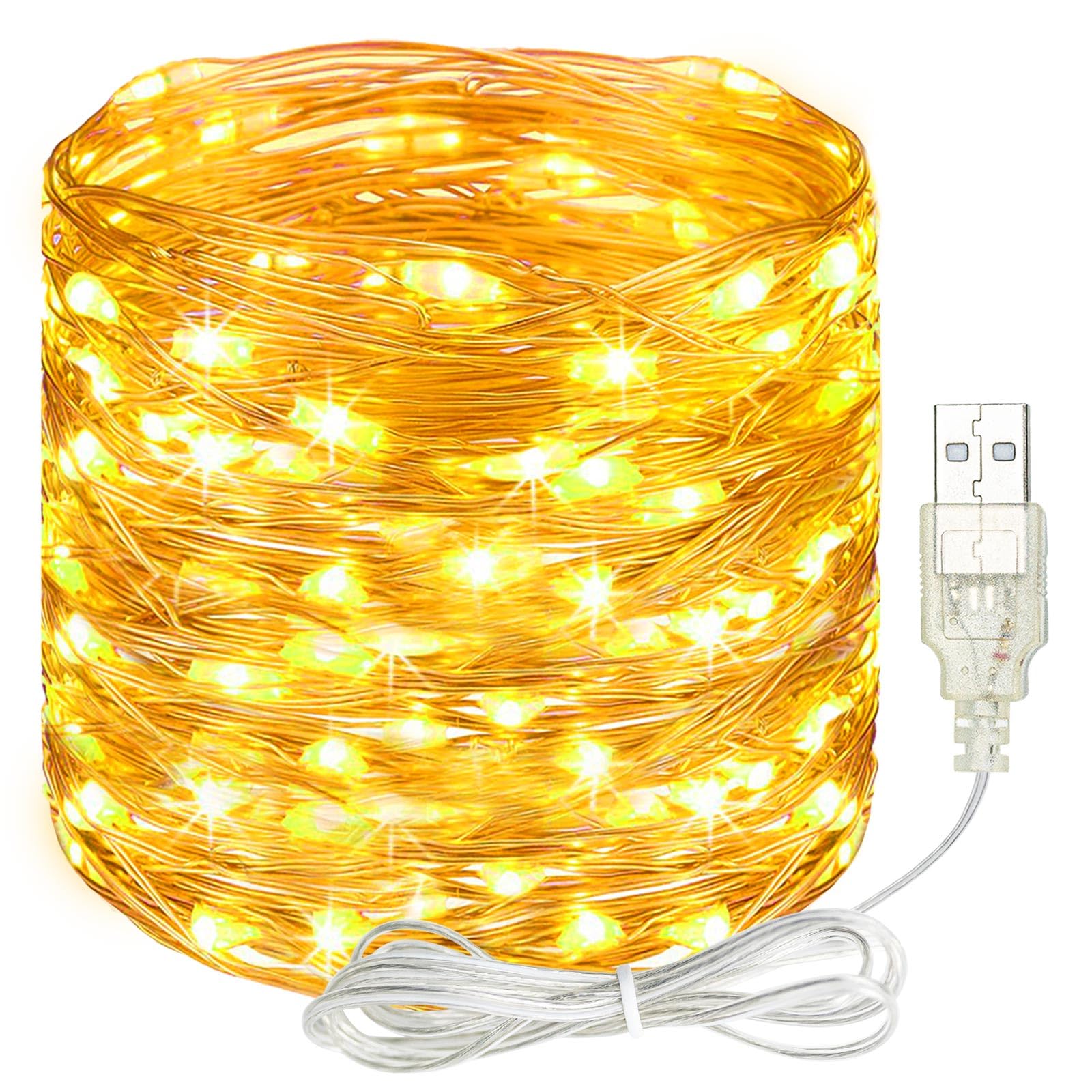 litogo USB Fairy Lights, 15M 150LED USB String Light, Silver Wire Fairy Lights for Indoor Christmas, Bedroom, Party