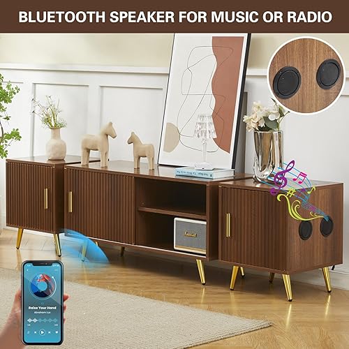 Miniatura 4 de COSVALVE Soporte de TV de 71 pulgadas para TV de 65/75/80 pulgadas con estación de carga y altavoz, combinación gratuita de soportes de TV de nogal,