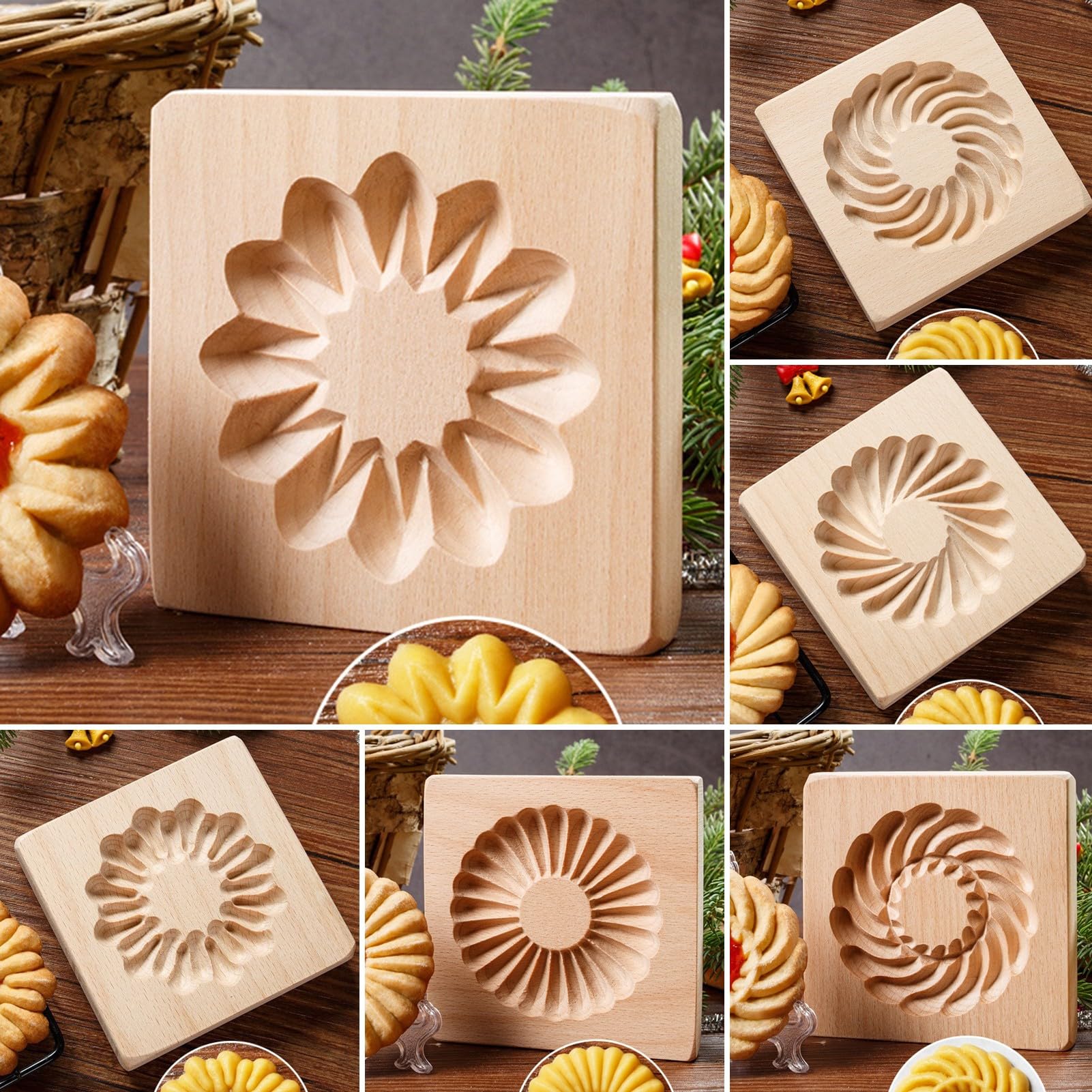 Cortadores de Galletas, Moldes de Madera for Galletas, Galletas, Herramienta de Cocina for Galletas, Textura Transparente 3D, Galletas de Madera DIY for Cocina casera