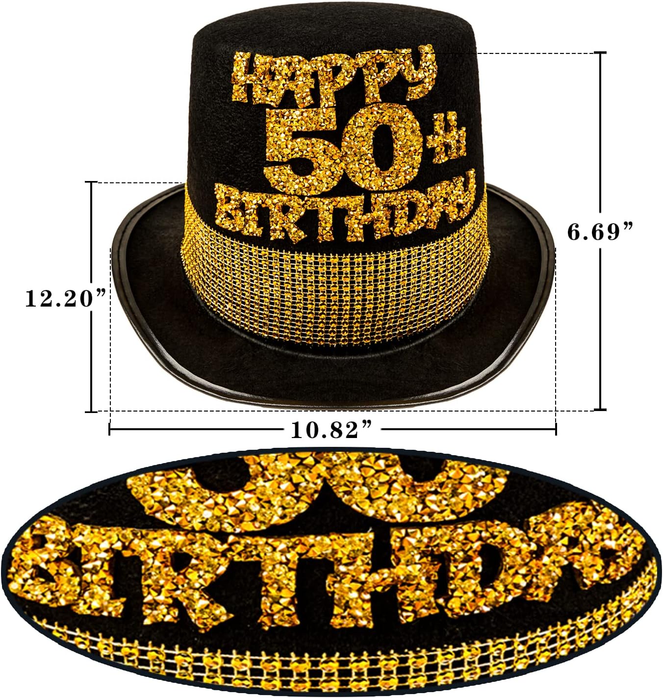 HnoonZ 50th Birthday Decorations Men: Party Hat & Sash Set for Men - Black & Gold - Large (24-inch head circumference) - 50th Birthday Gifts for Him