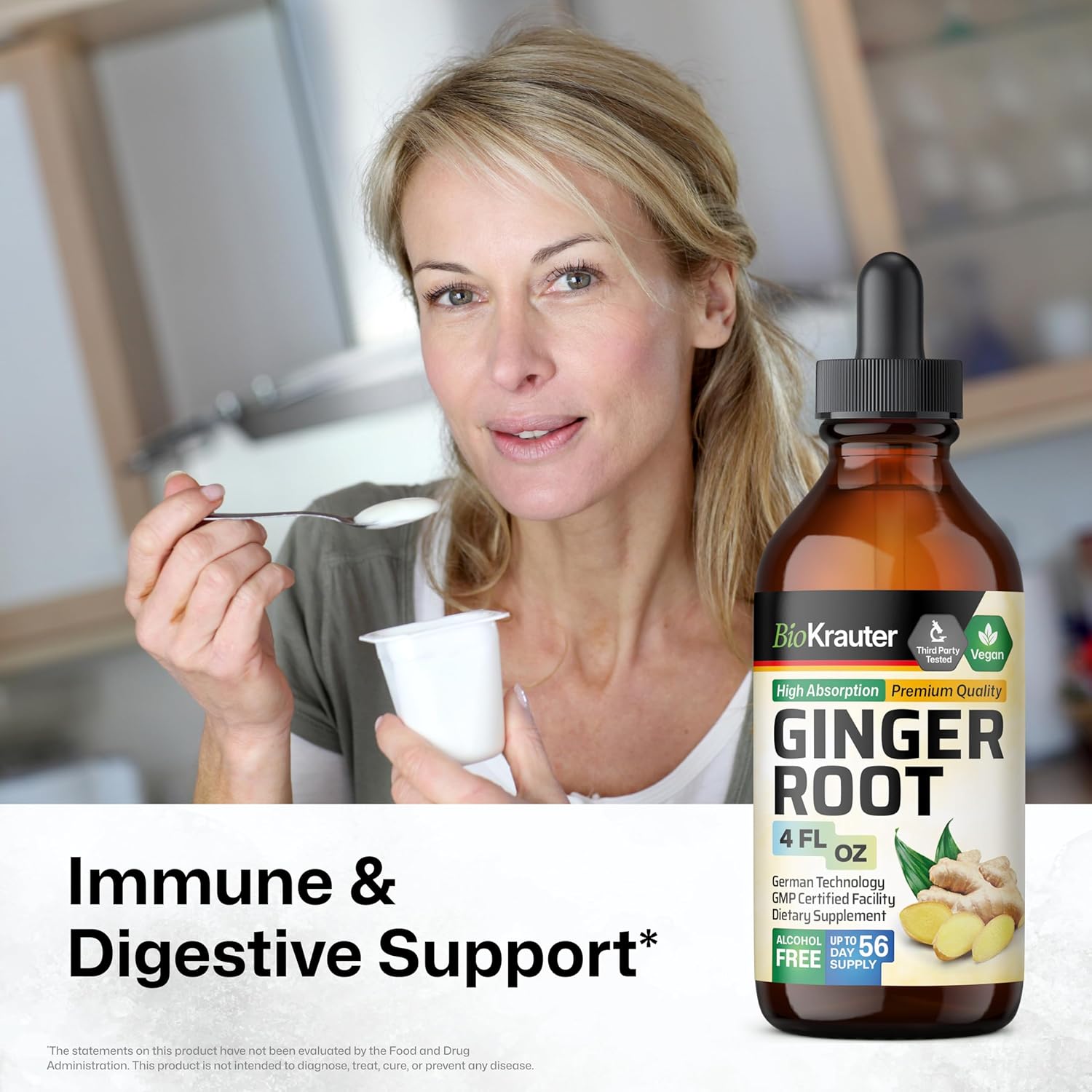 BIO KRAUTER® Ginger Root - Liquid Drops Ginger Extract 655 mg per Serving 4 Fl.Oz 56-Day Supply - Pure Vegan Zingiber Officinale for Digestive Support & Daily Wellness - Alcohol & Sugar Free - Image 2