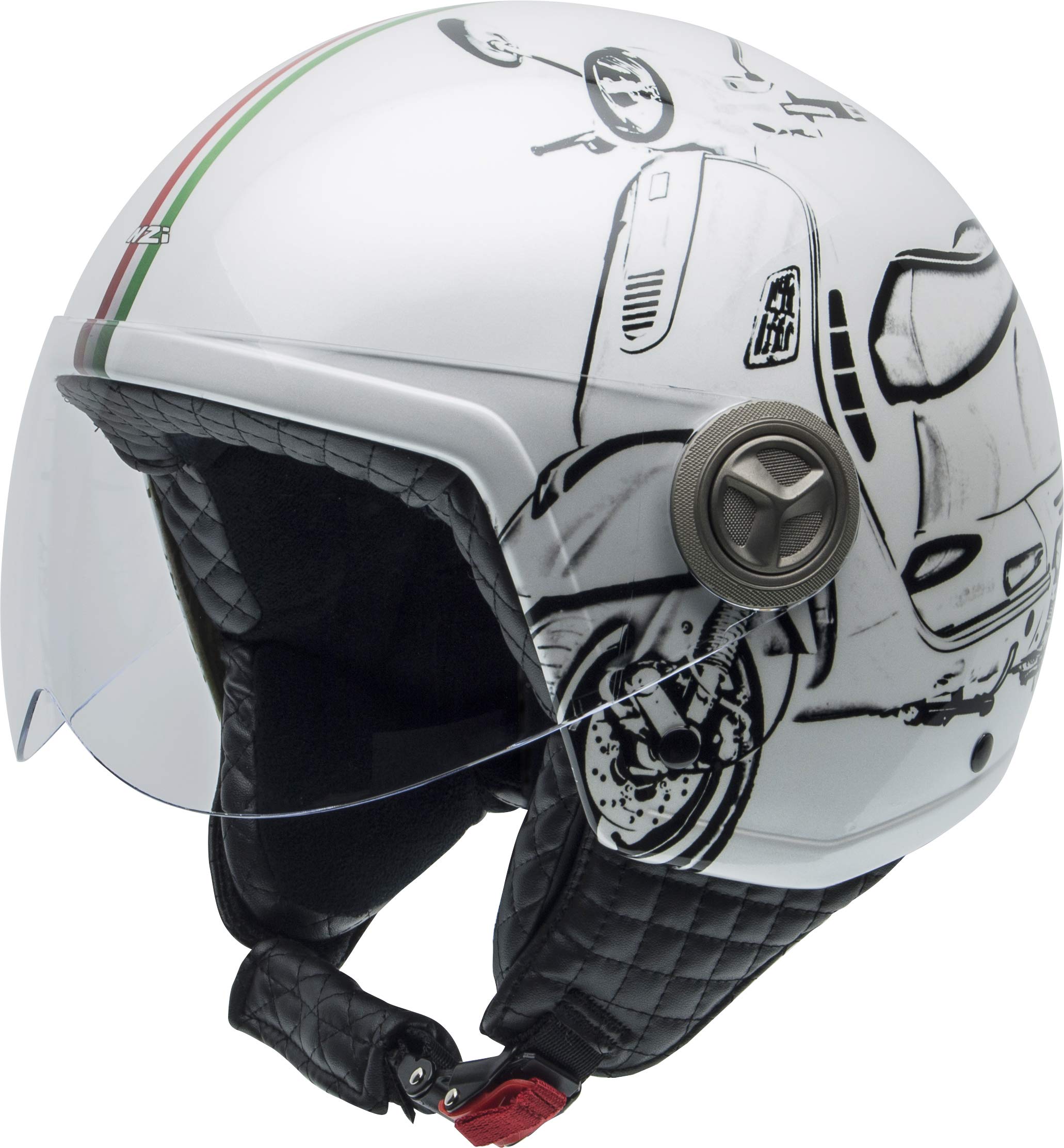 NZI Zeta Graphic Open Face Motorcycle Helmet Gloss W-Vespa Turia Size XS