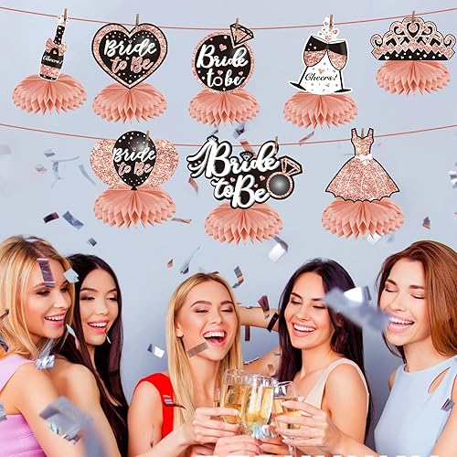 Miniatura 3 de 8 piezas de decoración de despedida de soltera, centros de mesa de nido de abeja, decoración de mesa de despedida de soltera de oro rosa,