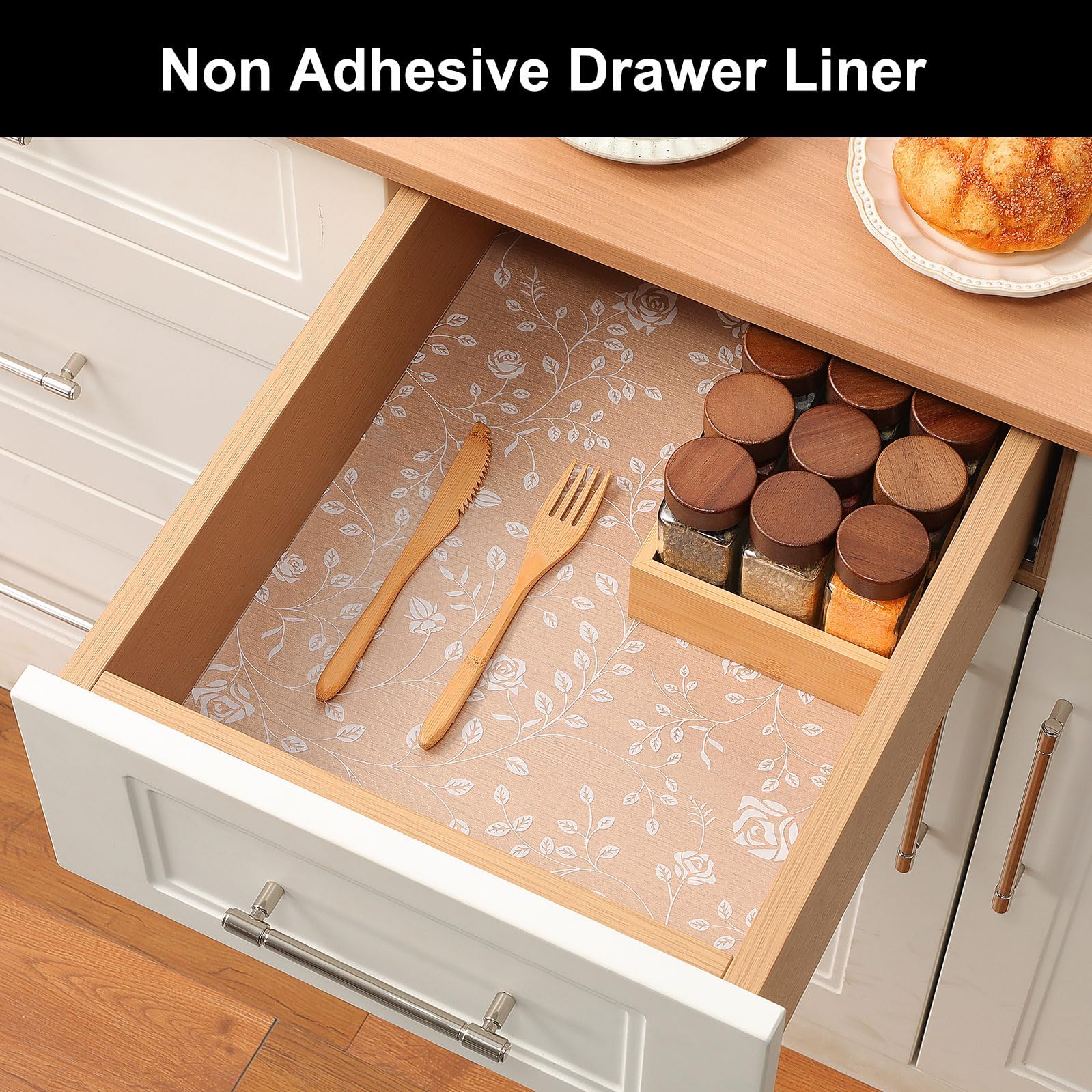 Porslin Kitchen Rack Sheets, Cupboard Liners, Drawer Mats, Wardrobe Shelf Covers - 45cm x 5m, Anti-Slip, Waterproof, Washable, BPA-Free, Durable, Reusable, Transparent, Food Grade - SL06 3