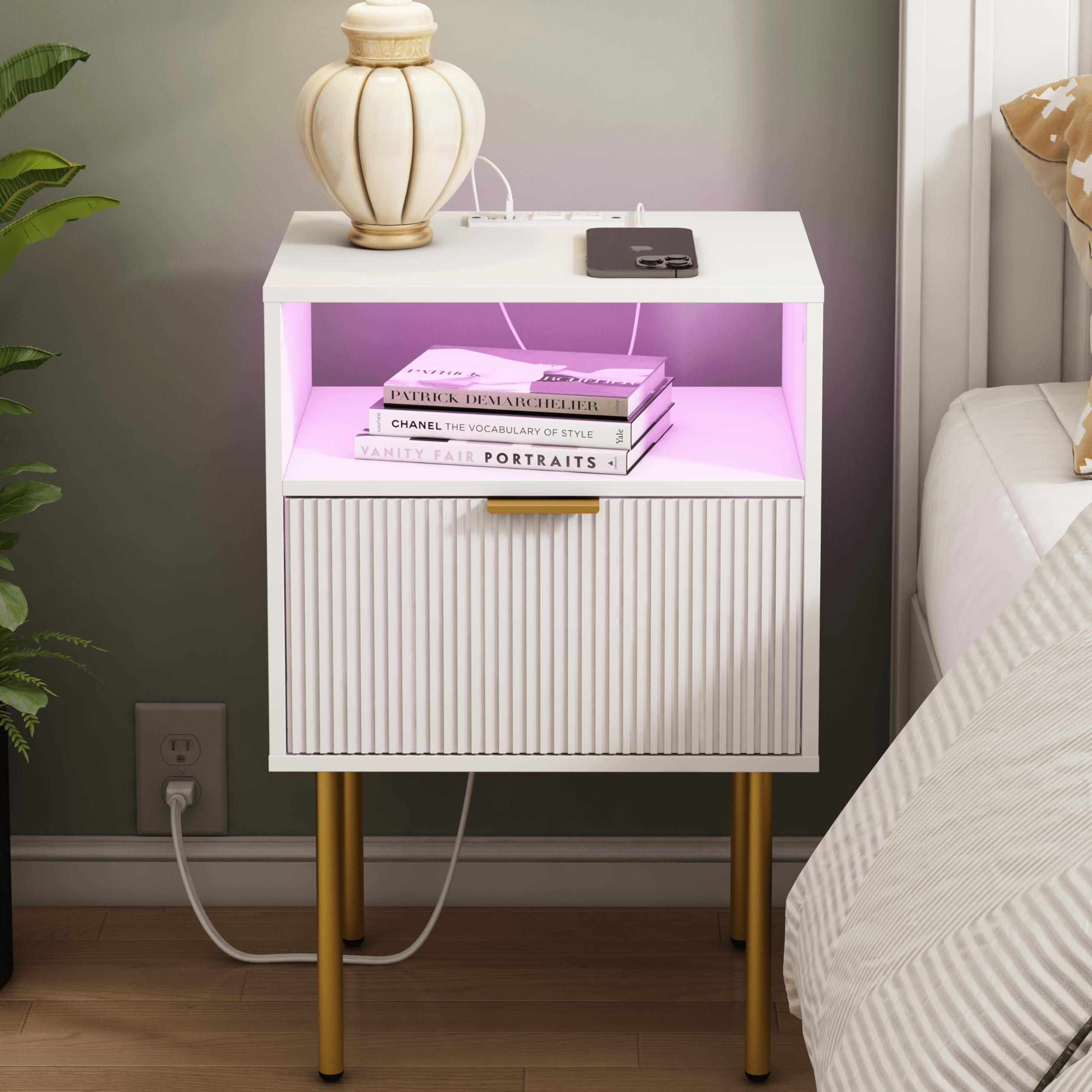 JOONEE Modern Nightstand with LED Lights