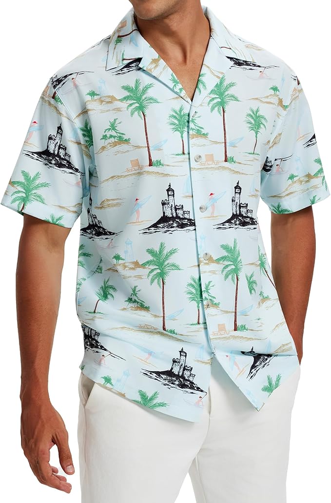 Vytroon Men's Hawaiian Shirts Wrinkle Free Short Sleeve Button Down Tropical Beach Vacation Shirt