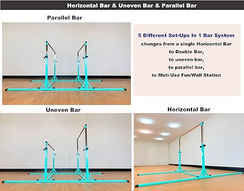 Miniatura 9 de MARFULA Barras horizontales dobles de gimnasia, barras paralelas de 3 juegos, barras desiguales de entrenamiento de gimnasia con brazos reguladores