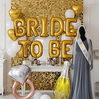 yeewaka Gold Decorations pearl White balloons Bridal Veil BRIDE TO BE Balloons Sash with Diamond Ring Heart Champagne Balloons Bridal Veil for Bachelorette Party Decor Bride To Be Bridal Showerr