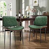 Vista 60 de Juego de 4 sillas de comedor, modernas de mediados de siglo, para comedor y cocina, con tapizado de piel sintética en rayas verticales para tocador