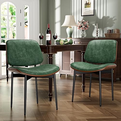 Miniatura 61 de Juego de 4 sillas de comedor, sillas para comedor y cocina, silla de acento moderna de mediados de siglo certificada FSC, sillas tapizadas de piel