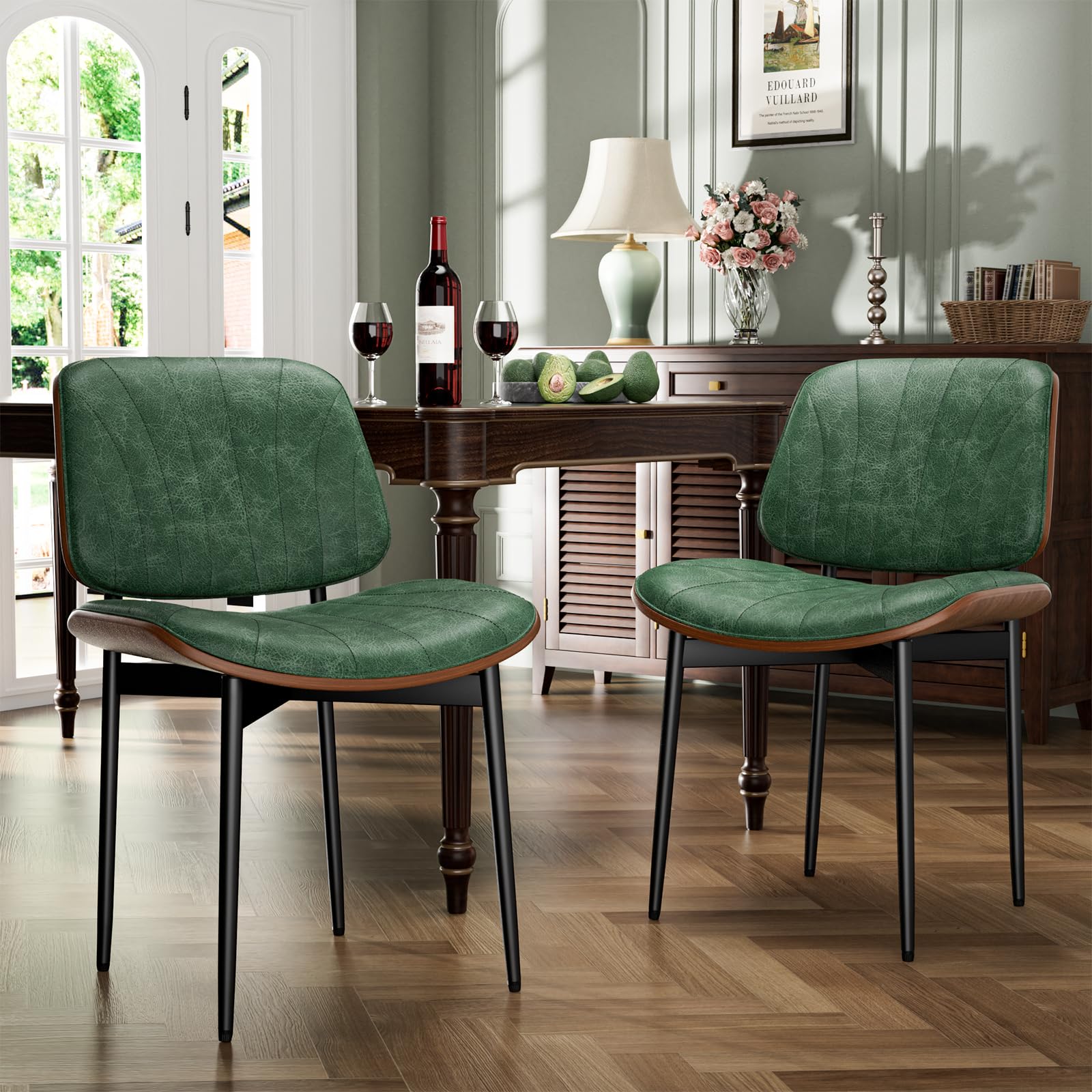 YaFiti Dining Chairs Set of 2, Mid Century Modern PU Leather Kitchen Chairs