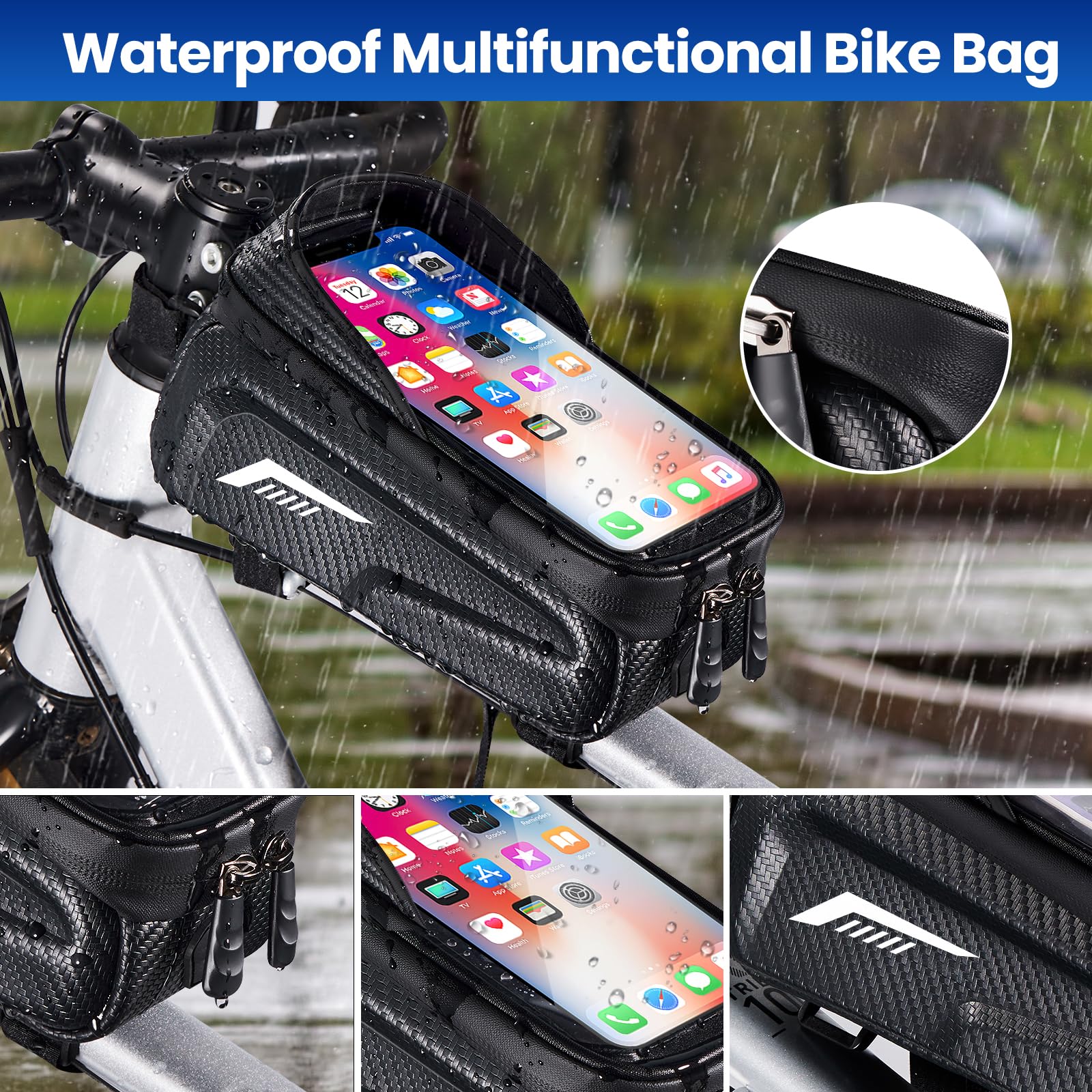 Sacoche Velo Étanche, Grande Capacité Sacoche de Cadre Vélo, Sacoche VTT Vélo avec Visière Solaire 3D et Ecran Tactile TPU, pour Smartphone sous 6,8 Pouces, pour VTT Vélo de Course