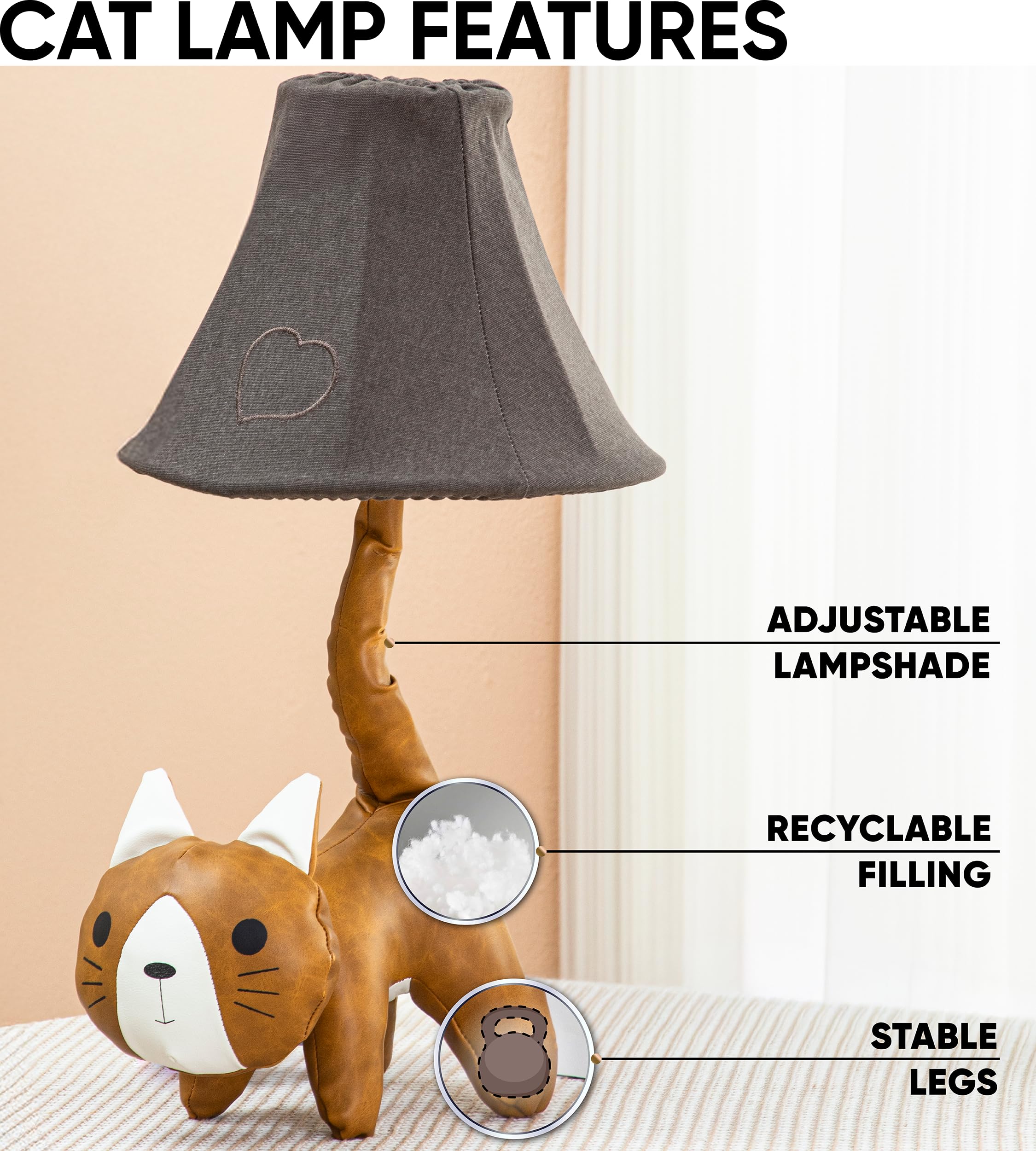 Cat Table Lamp for Kids Bedroom, Cute Animal Lamp Toddler Girls Boys, Cat Room Decor Girls, Mothers Day Gifts, Birthday Gifts Kids Teens Sister Daughter Niece Sibling Women - Present for All Ages