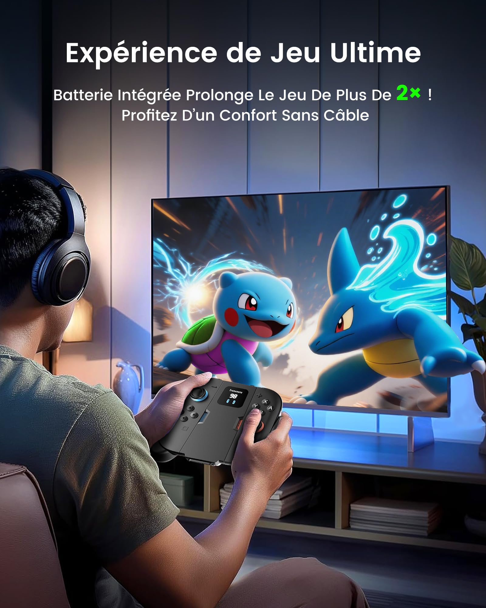 TRANSNOVO Poignée de Charge Joy Con 2 Compatible avec Switch 2 Manettes, Support de Recharge Magnétique avec Câble, Indicateur LED, Prise Ergonomique Antidérapante (Noir, 1400 mAh)