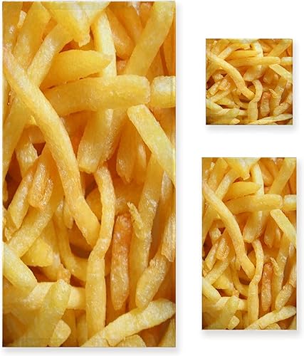 BIGGER BLANKET Juego de 3 toallas de baño de papas fritas fuertes y absorbentes para baño, deportes, viajes, playa, incluye 1 baño, paño de lavado y