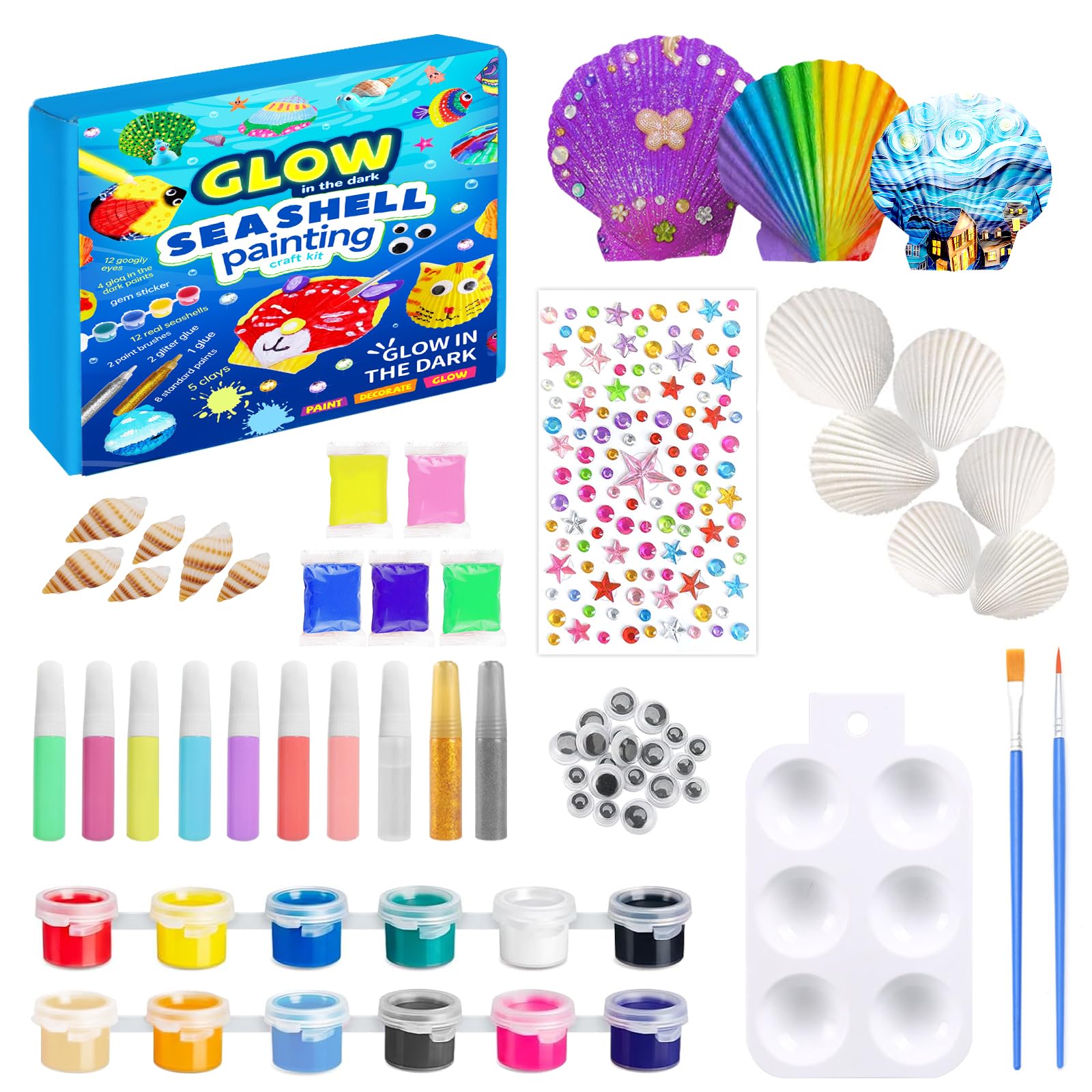 Shell Painting, Arts and Crafts, Craft Kits Glow in The Dark, Seashell Painting Kit, Suitable Family Activities, DIY Creation and As Gifts for Christmas and Halloween