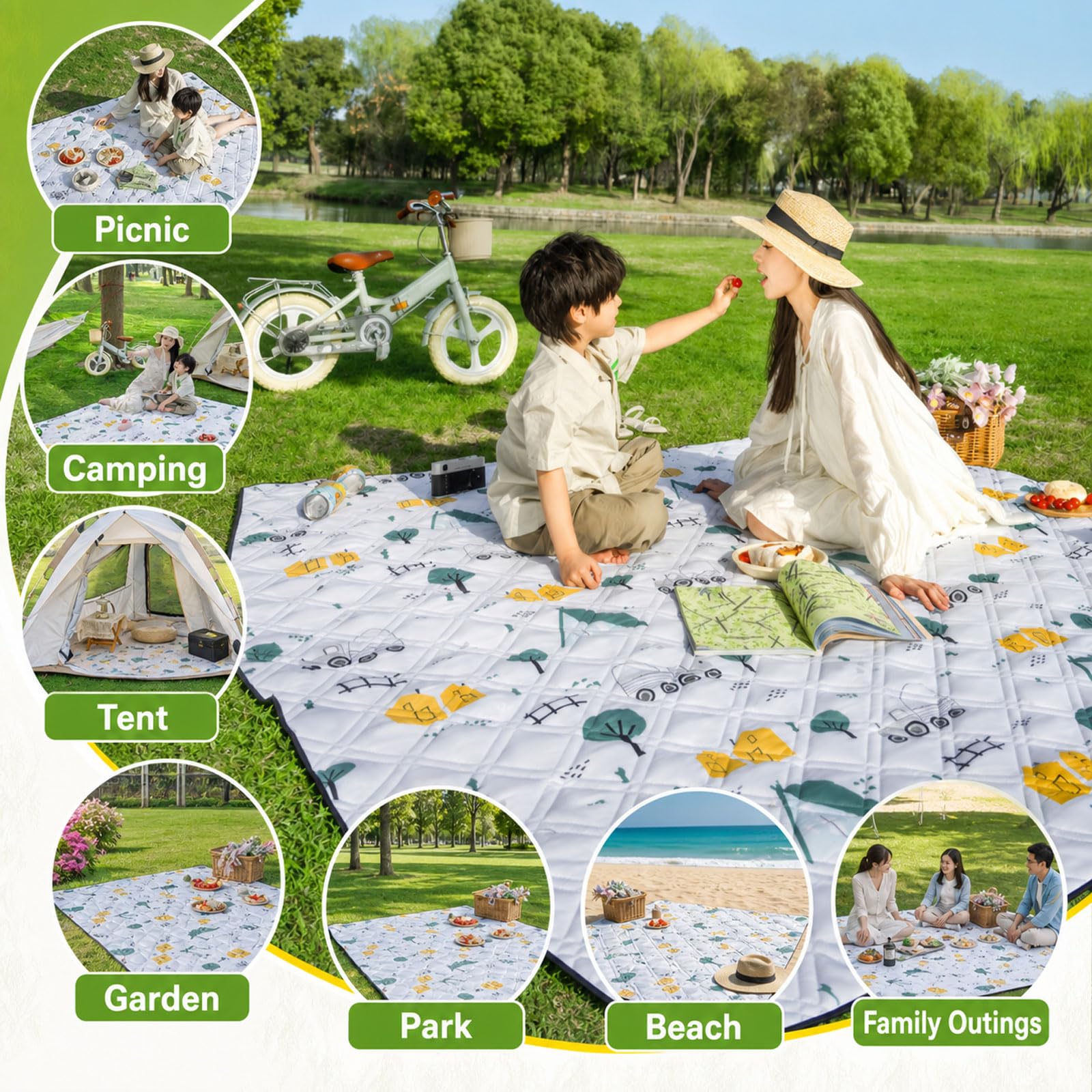Colchoneta de Camping,Mantas de picnic impermeable,Mantas Grande de Picnic y Playa,esterilla de dormir plegable para camping,Engrosada y cómoda,Ligera y Portátil,para Acampar,al Aire Libre