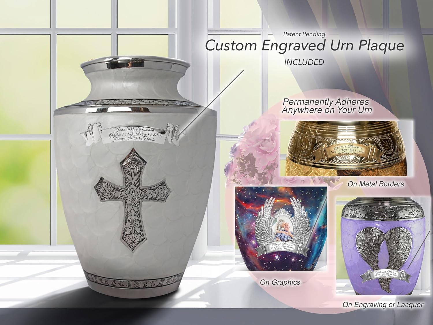 White Cross Cremation Urn for Human Ashes Adult Female for Burial & Home - Urns for Ashes Adult Extra Large Urns for Mom & Cremation Urns for Women Cross Urn