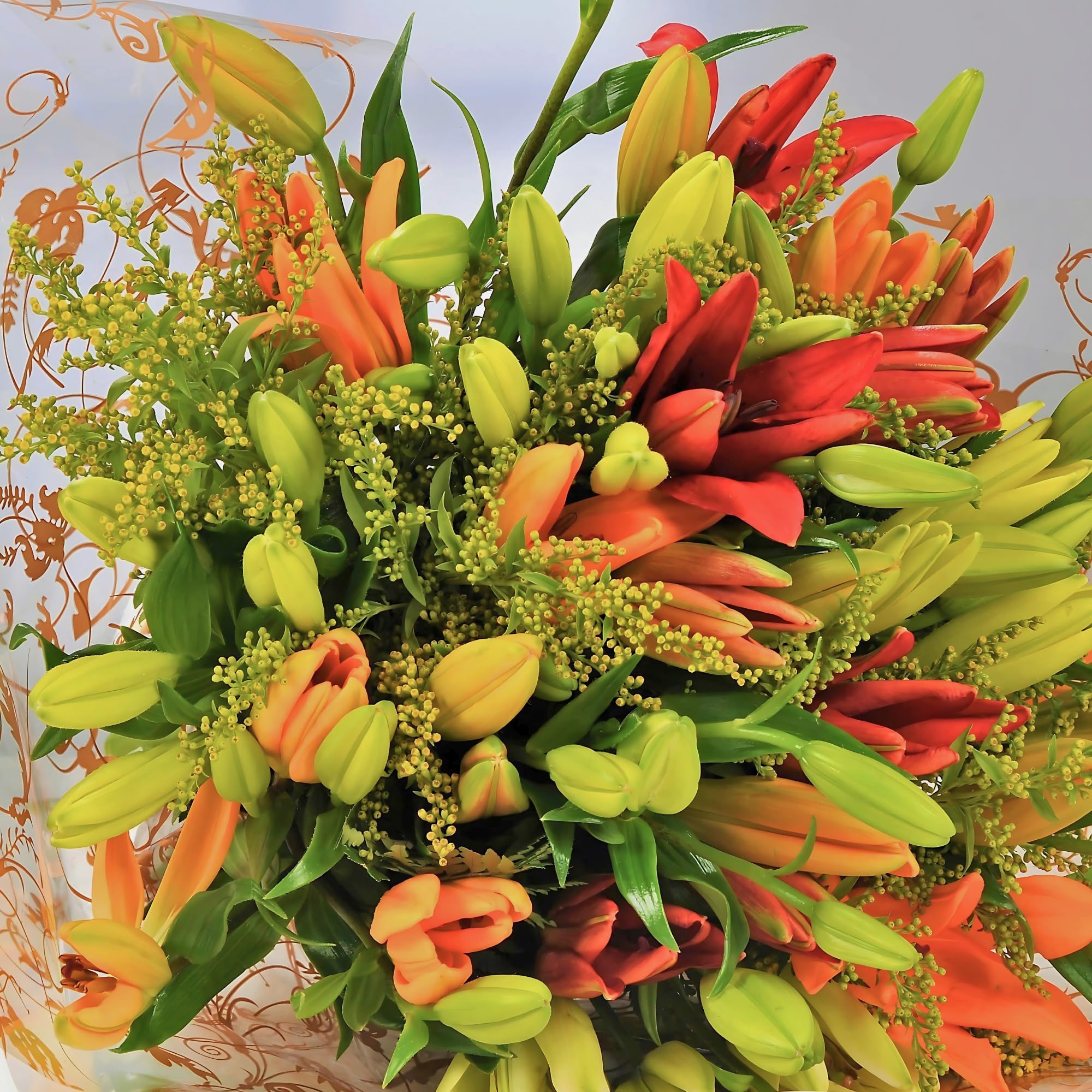 Asiatic Lily Fresh Flower Bouquet | Handwritten Card | Florists Hand Arranged Gift Wrapped Flowers | Red/Yellow/Orange