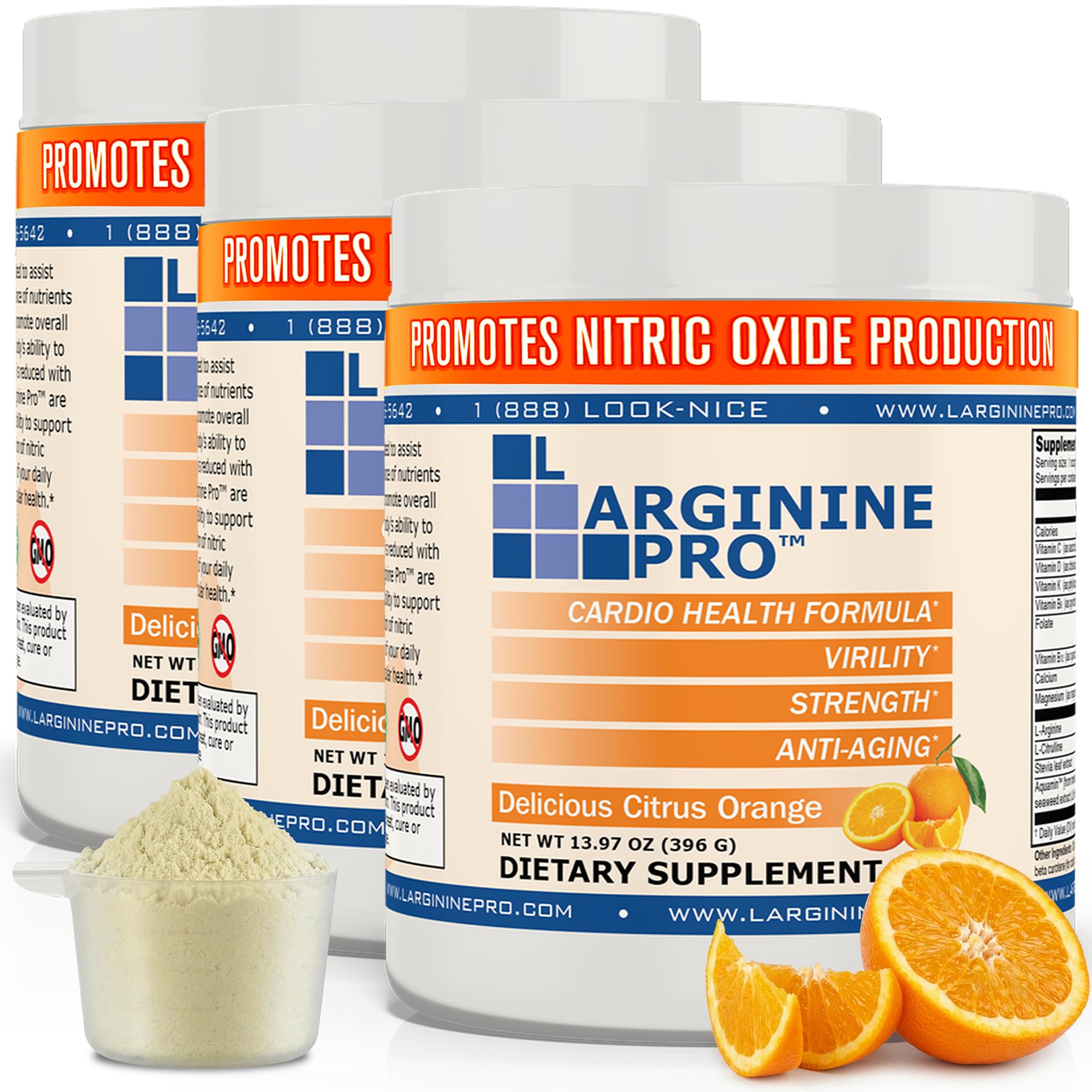 | 5,500mg L-Arginine Plus L-Citrulline 1,100mg | Powder Drink Mix | Nitric Oxide Booster | Supports Pre Workout Energy for Men & Women (3 Jars)