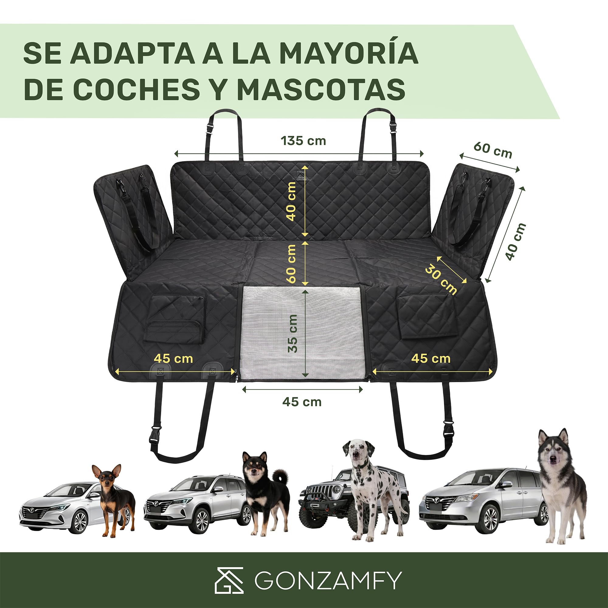 Funda Coche Perro, Base Estable, Ultra Impermeable y Antideslizante, Durabilidad Extrema de Tela Probada, 150kg, Protector Coche Perros Asiento Trasero para SUV y Coches