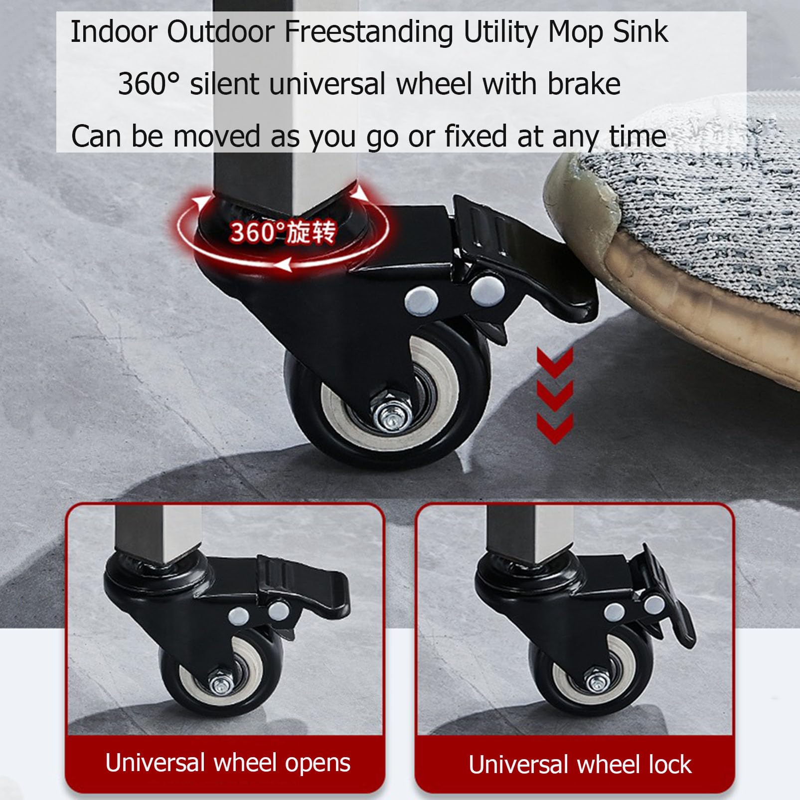 Fregadero portátil con kit de drenaje, lavabo de utilidad resistente para lavandería, limpieza de mascotas y mantenimiento de suelos, fregadero duradero para un uso versátil, color gris