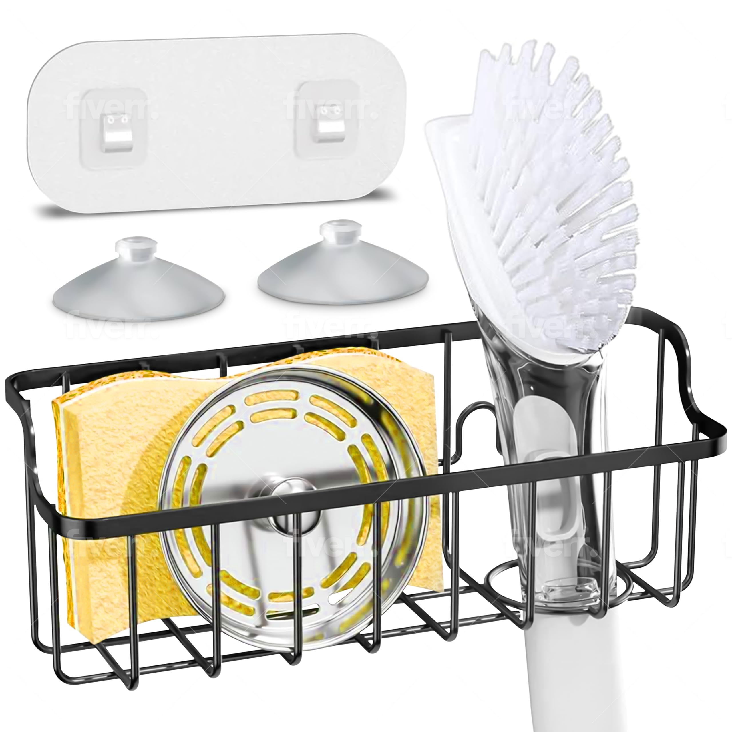 Sponge Holder for Kitchen Sink 2-in-1 Kitchen Organizer for a Sponge Dish Brush- 304 Stainless Steel Sink Caddy