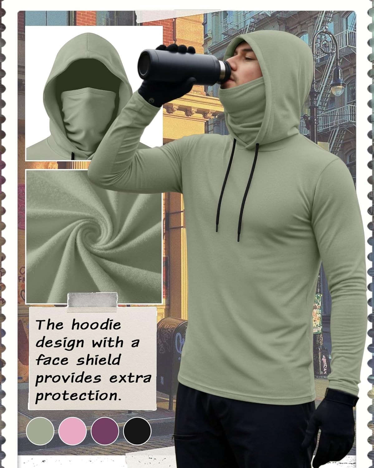 4 Pack Men's Compression Hoodies with Mask Sweatshirt Long Sleeve Workout Sports Base Layer Active Running Pullover