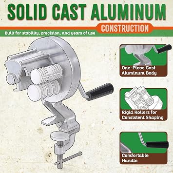 Cavatelli Pasta Maker Machine - Traditional Italian Cast Aluminum Body with Rollers, Clamp & Handle - Gnocchi & Shell Pasta Tool