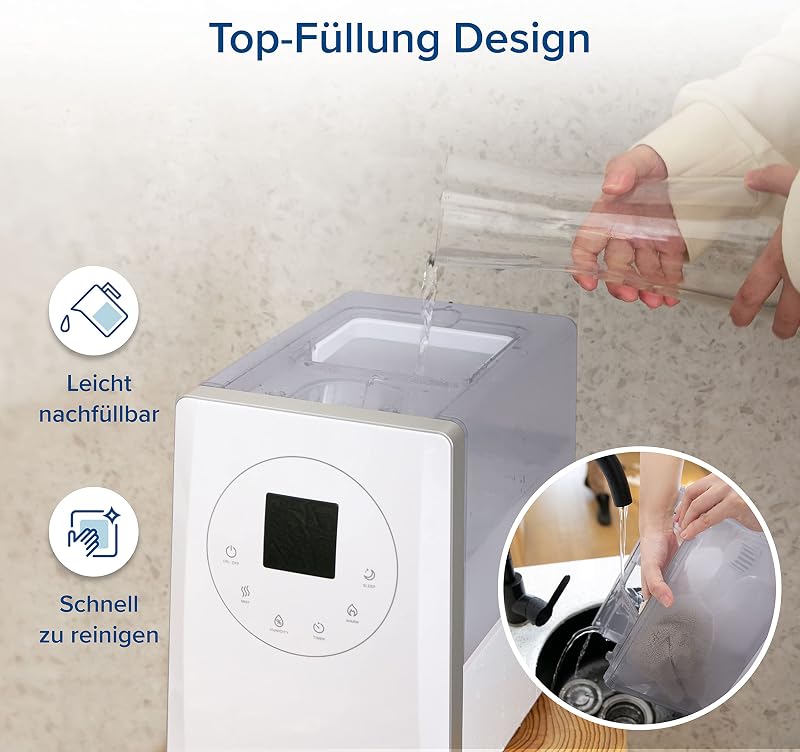 Levoit okos párásító nagy szobákhoz, felülről tölthető, meleg és hideg pára, 550 ml/h, 40-70 m²