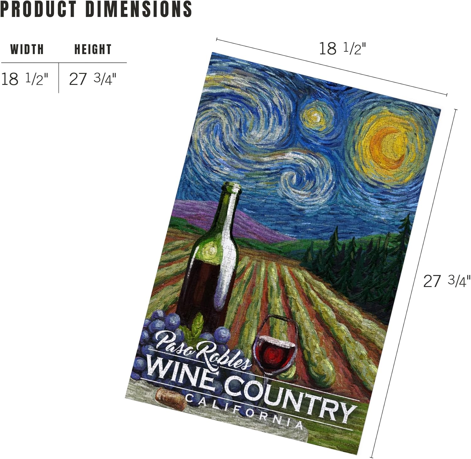 Lantern Press Paso Robles Wine Country, California, Vineyard, Starry Night 1000 Piece Jigsaw Puzzle for Adults, Made in USA with Reference Poster