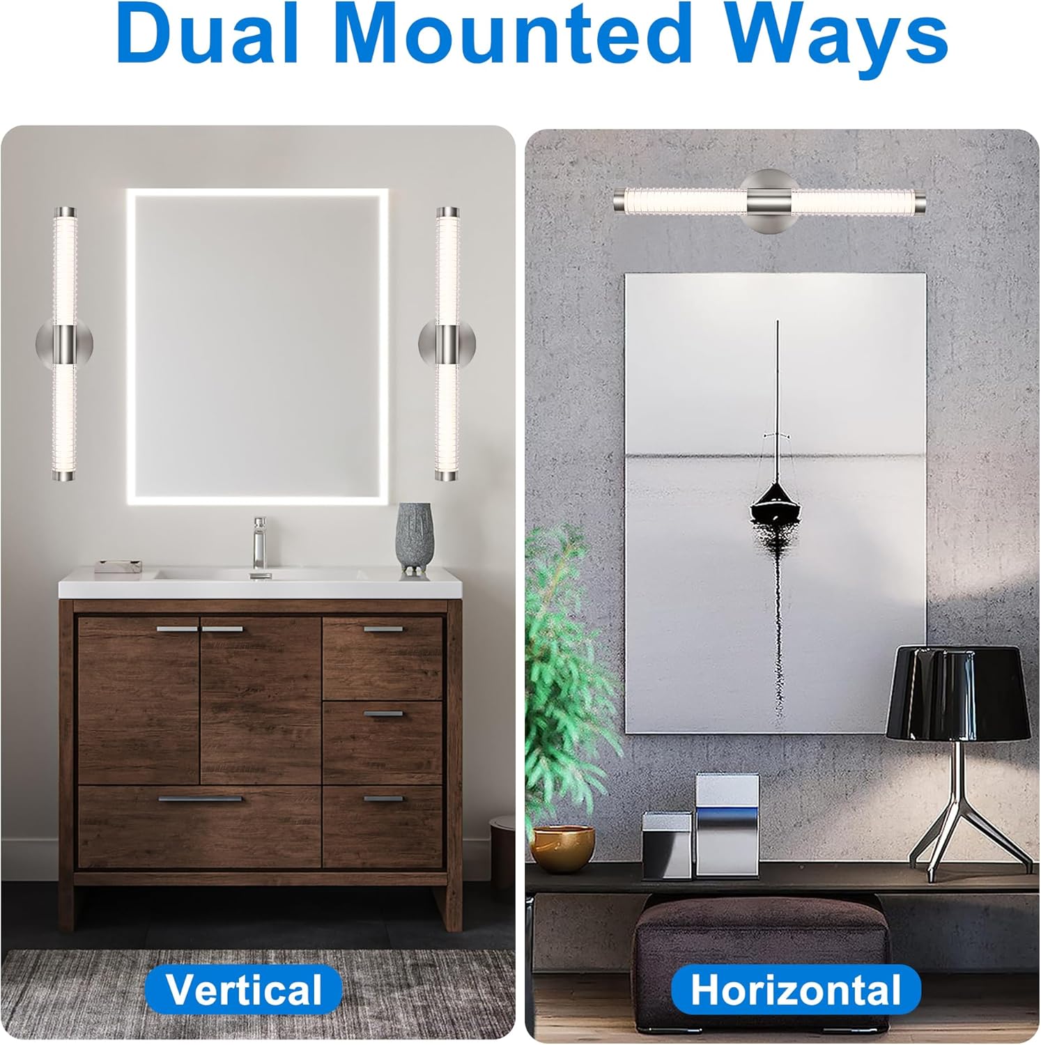 MELUCEE Modern Bathroom Vanity Light 22.4 inch All-Around Lighting, 12W 1000LM Dimmable 3CCT LED Bathroom Lights Bar Brushed Nickel Hardwired Wall Sconce for Bathroom Bedroom Living Room