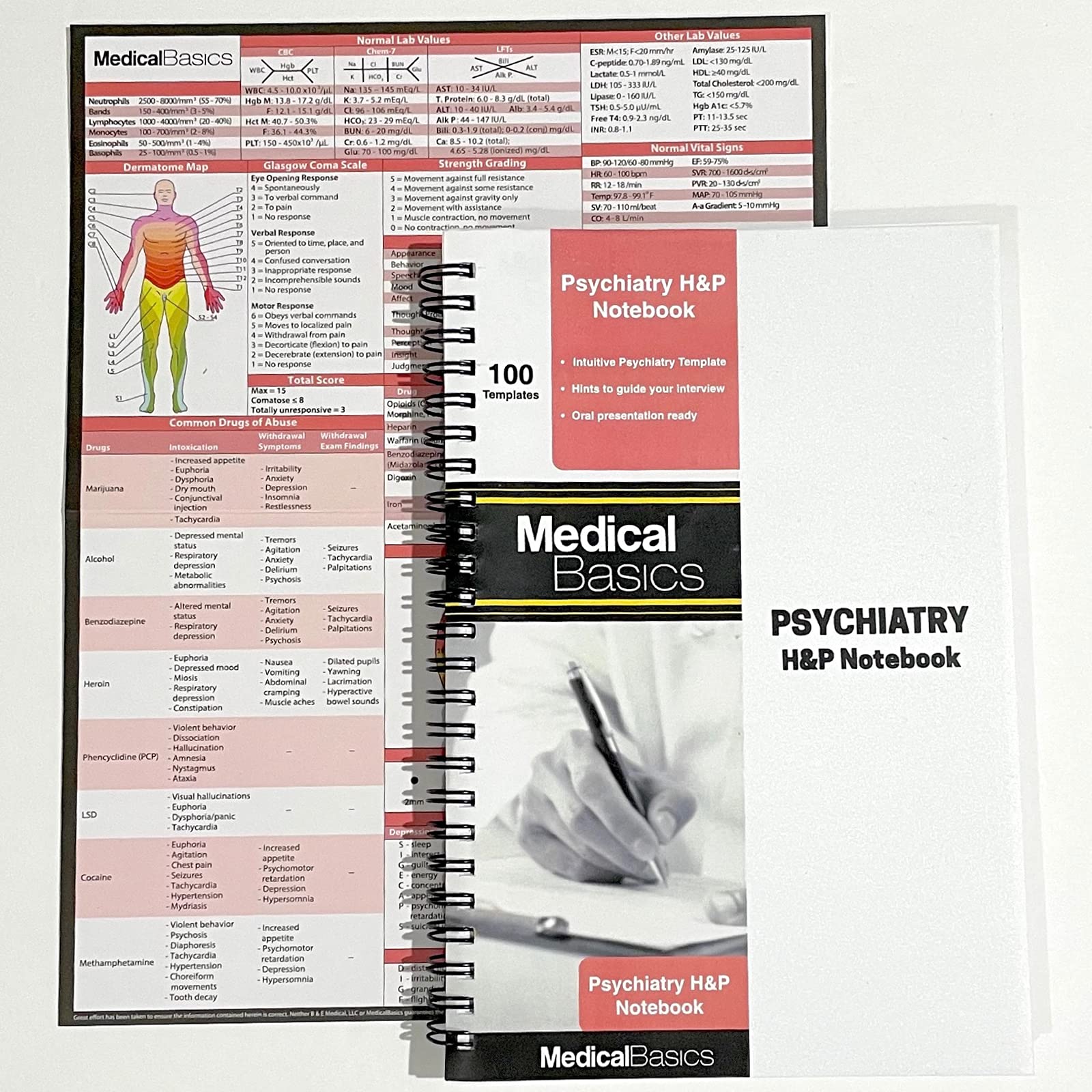 Medical Basics "Psychiatry H&P Notebook History and Physical notebook, 100 templates with perforations"