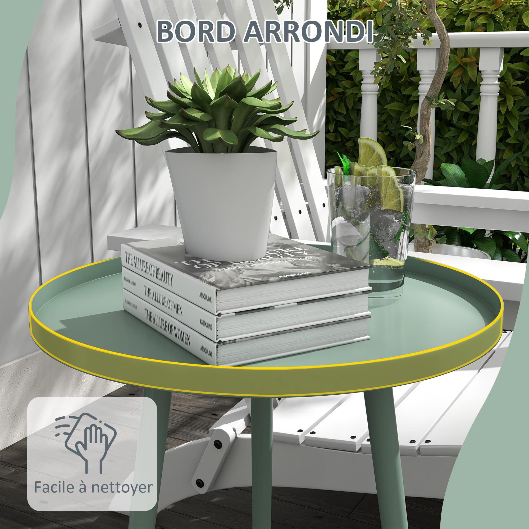 Outsunny Table Basse de Jardin Ronde en Acier Ø40 x 50H cm Vert