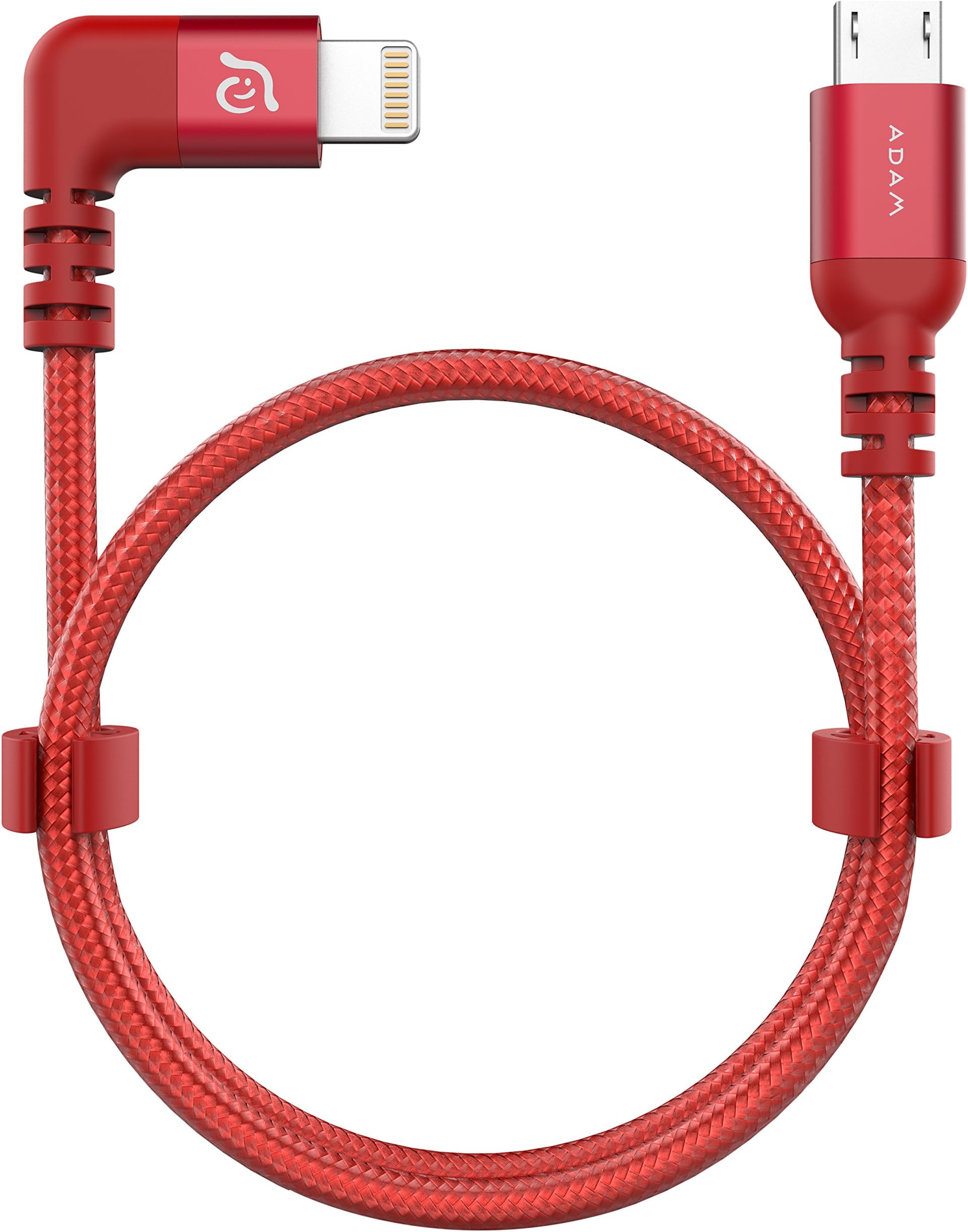 ADAM elements PeAk II Lightning to Micro-USB Cable for DJI Remote Controller Mavic & Spark Series - Red [iPhone & Pad I MFI certified I 30cm long I Nylon & Aluminum I One-Sided 90 °]