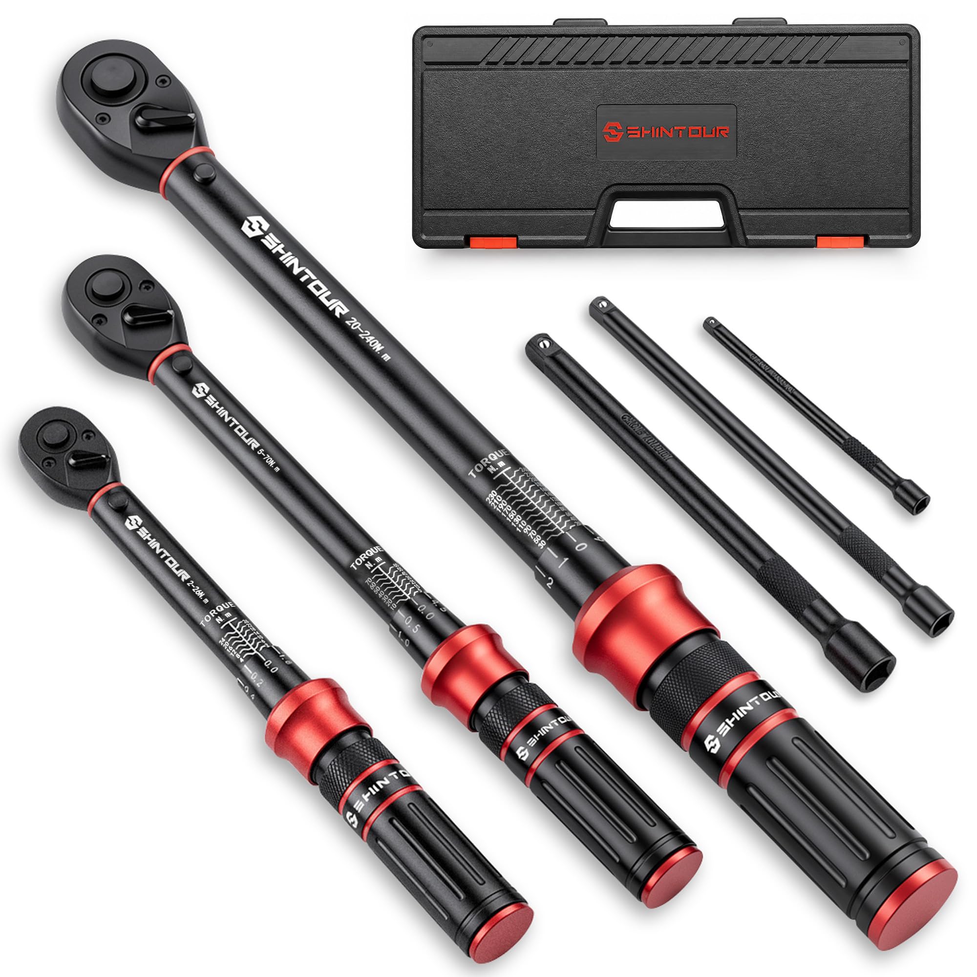 SHINTOUR 6Pcs 1/4 3/8 1/2-inch Drive Click Torque Wrench Set for Car Moto