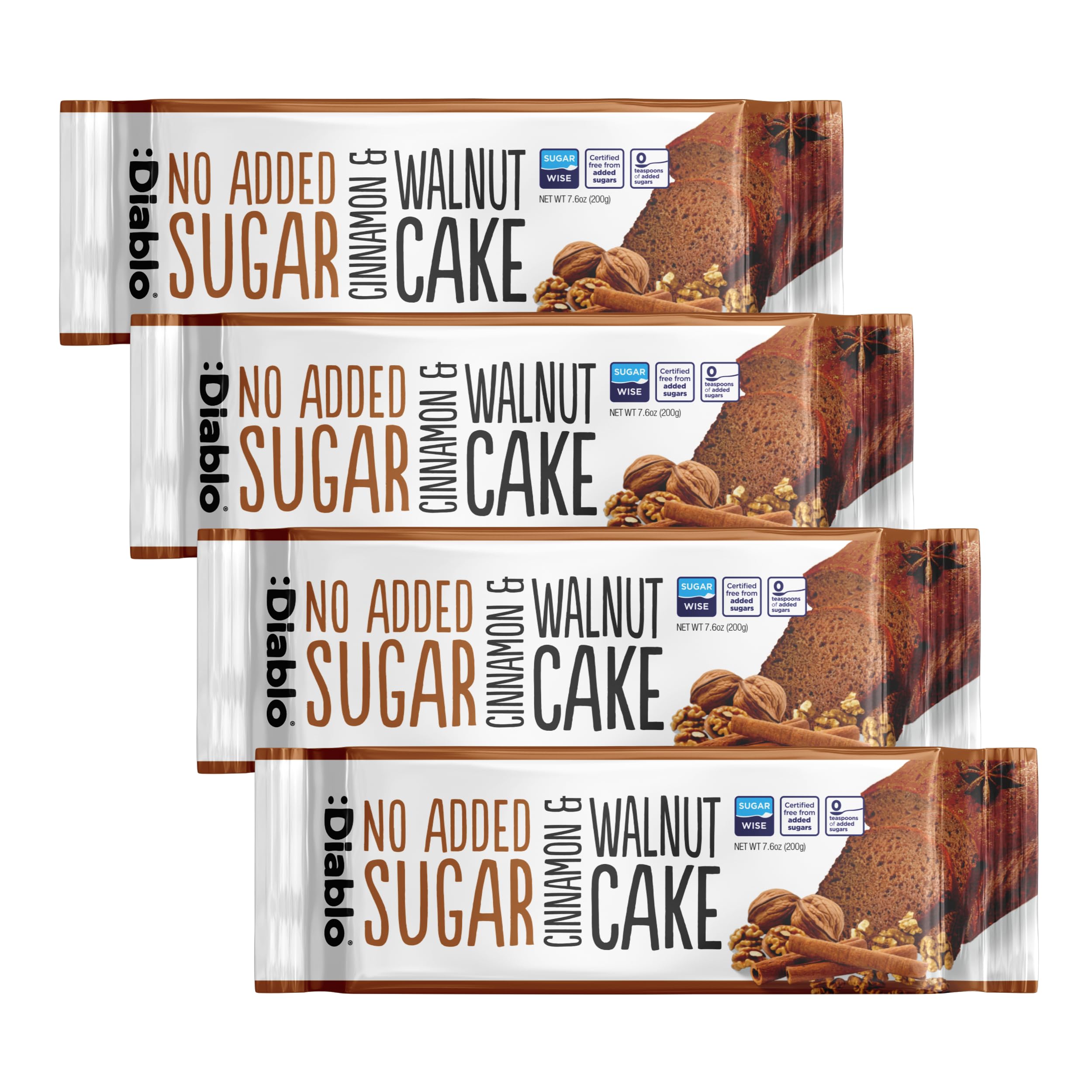 Diablo No Added Sugar Cinnamon & Walnut Cake 200g (Pack Of 4)