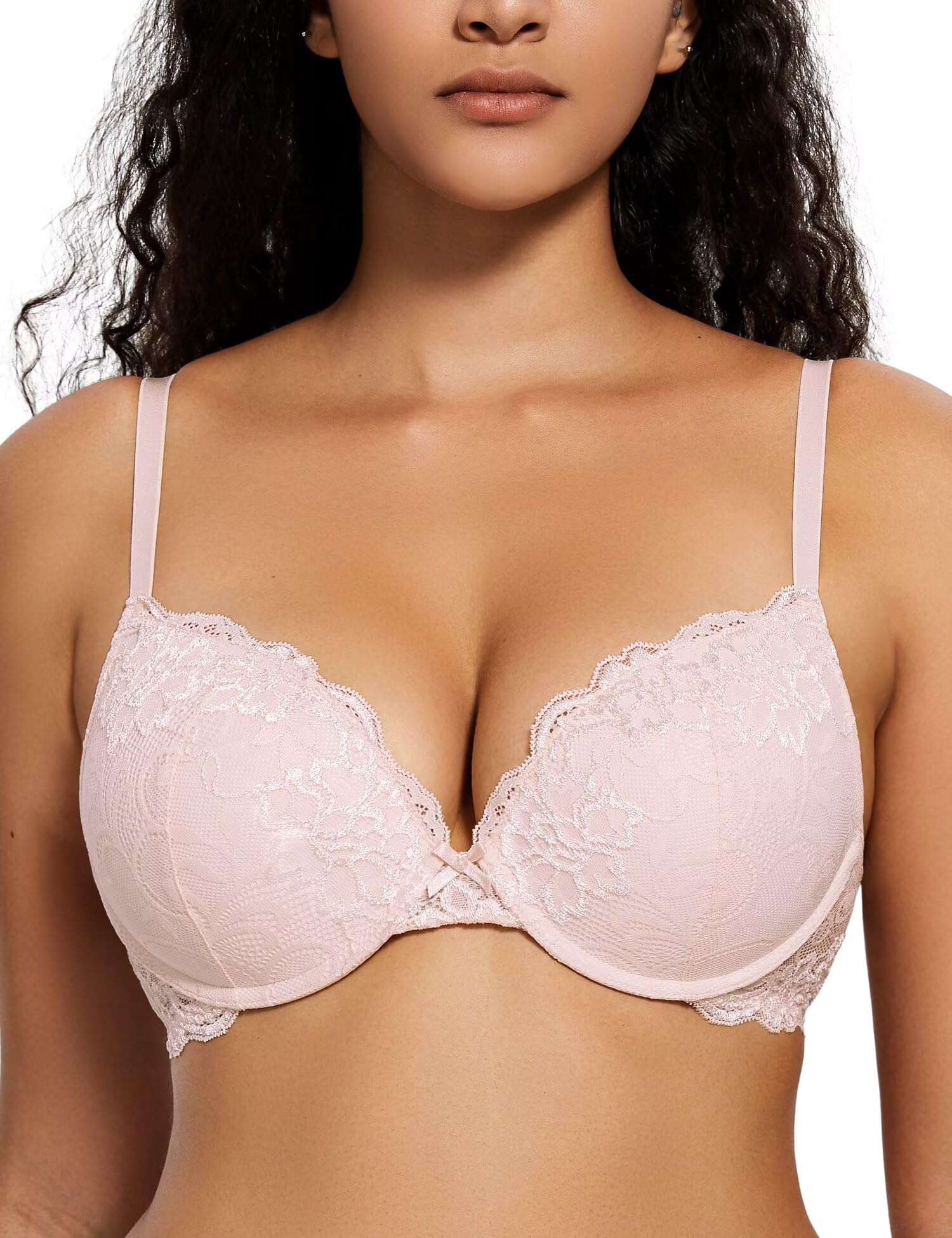 Deyllo Push-Up-BH für Damen, mit Spitze, bequemer gepolsterter Bügel-BH, hebt an, vergrößert um eine Körbchengröße