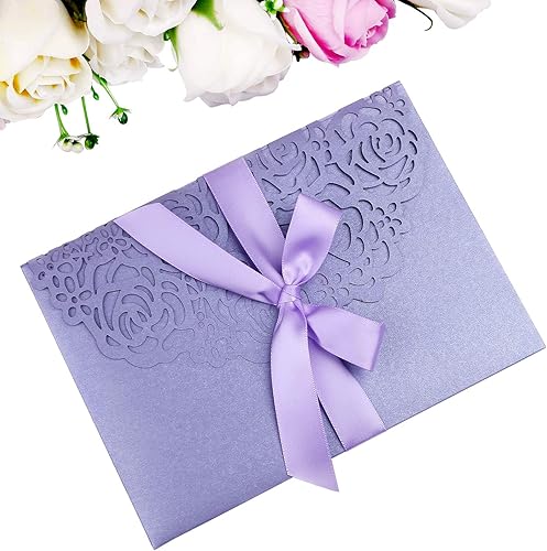 ponatia 20 tarjetas de invitaciones de boda de 3 pliegues de 5 x 7 pulgadas con sobres y cintas para bodas, despedidas de soltera, compromiso,